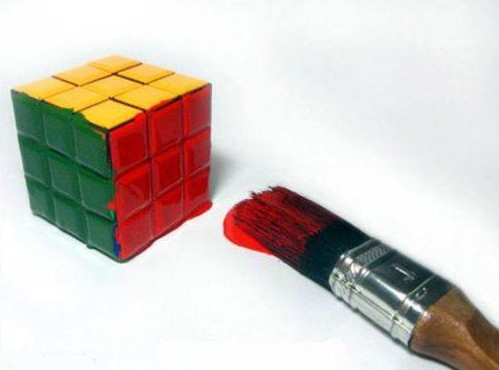 a Rubik's cube painted to look solved
