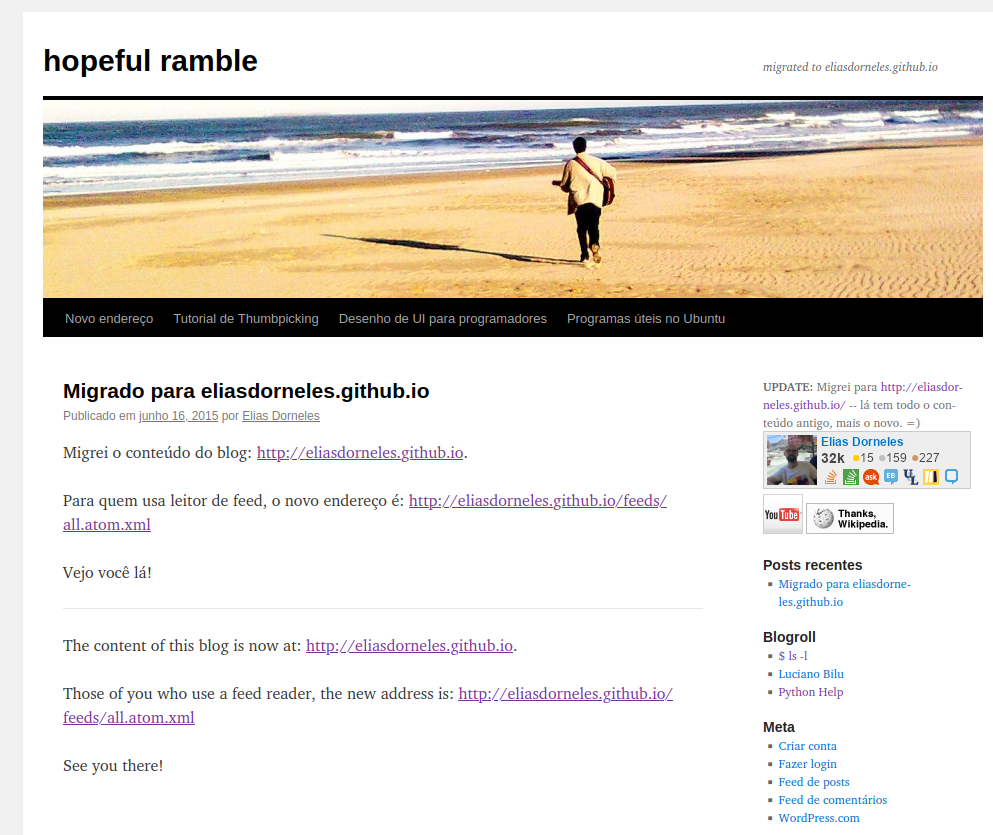 Screenshot of old Wordpress.com blog